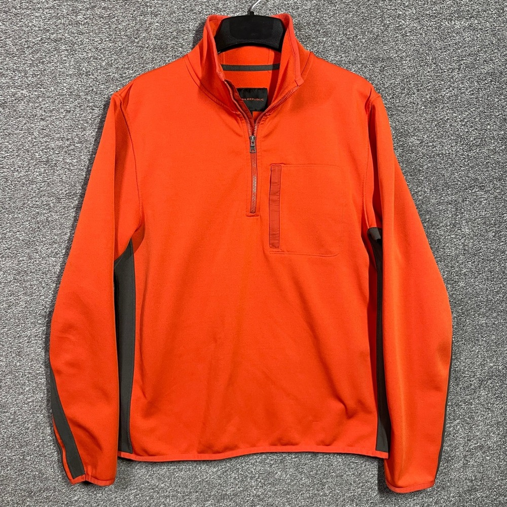Banana Republic Pullover Fleece Jacket Mens M Orange Quarter Zip